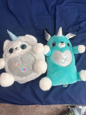 Plush Unicorn Buddies Pair - Gray & Teal Heart Plushies